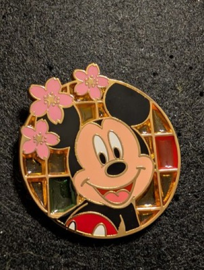 JDS Japan Stained Glass Sakura Cherry Blossom Mickey Mouse Disney Pin