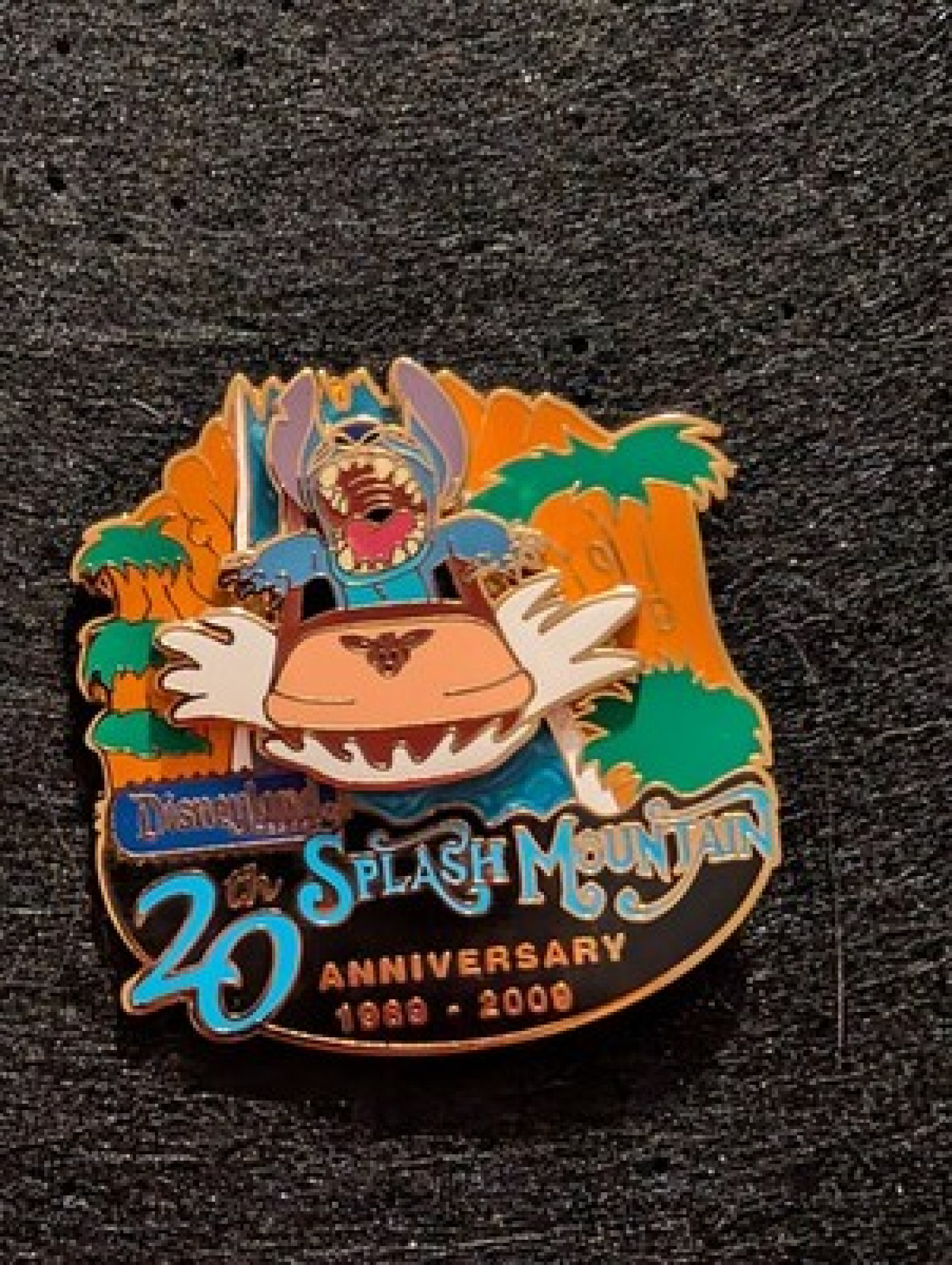 Disneyland Celebrate the Mountains Splash Mountain Stitch Trading Pin LE1000