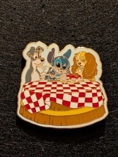 Disney Stitch Invades Series Lady And The Tramp Pin 2005 spaghetti scene